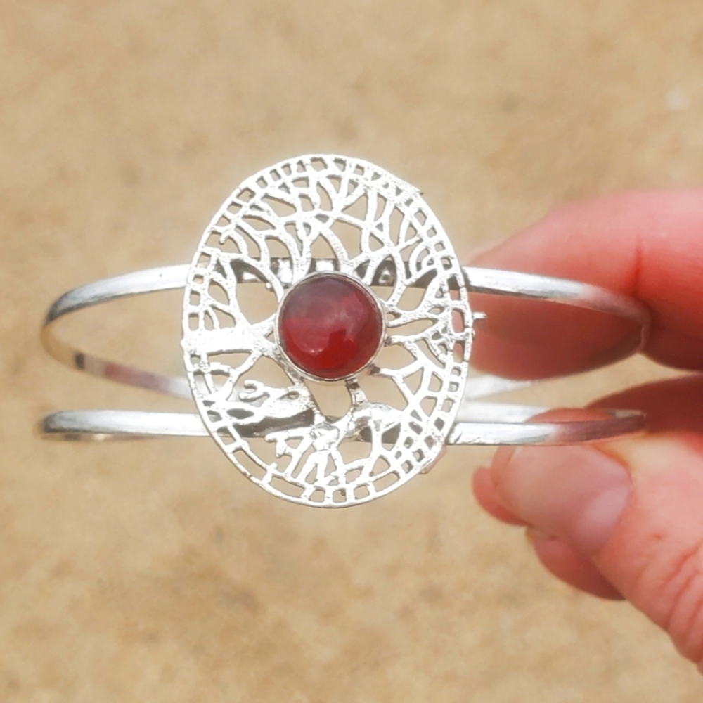 New Garnet 925 Silver Cuff Bracelet.
